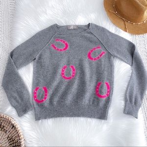 Brodie Cashmere Sweater Gray Neon Pink Horseshoes Sz 12-14